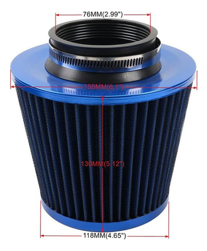 Filtro De Aire Conico Azul 75mm Auto Tuning Alto Flujo