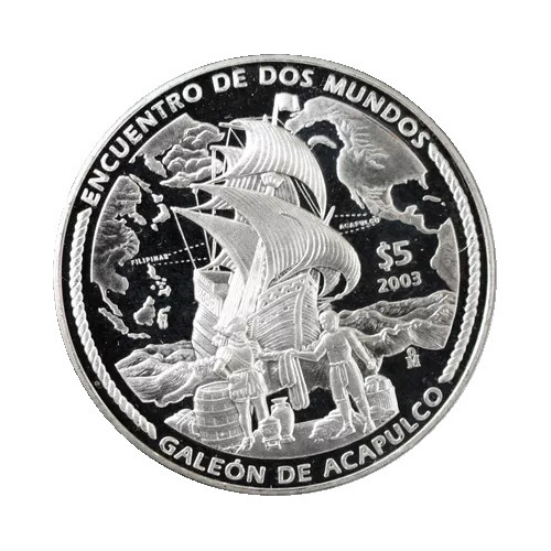 Moneda Galeón De Acapulco 2003 Plata Pura Proof $5 Pedestal