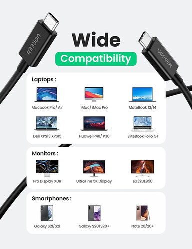 Cable Thunderbolt 4 Tipo C A C, Audio Y Video 40gbps, Ugreen