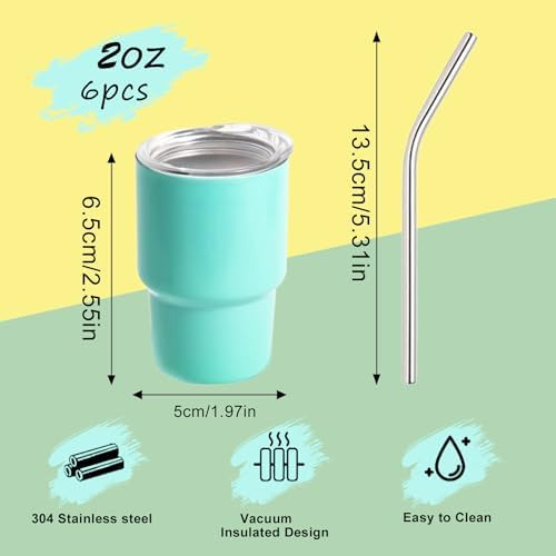6 Vasos Pequeños Con Popote Y Tapa, Lindos Vasos Aislados De