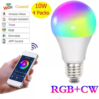 4packs Hyiear Rgbcw Wifi Luz Inteligente 10w 700lm E27