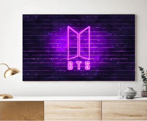 Cuadro Decorativo Bts Logo Neon Grupo K-pop Coreano 50x75cm