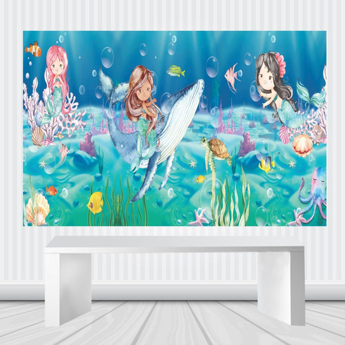 Decoração De Festa Painel Temático 1.00 M X 0.65 M Mod.20a Cor Sereias