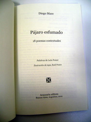 Pajaro Esfumado Diego Mare Poesia Araucaria Impecable Boedo (Usado)
