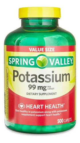 Spring Valley Potasio Salud Cardiovascular 99mg 500 Caps Sabor Sin Sabor