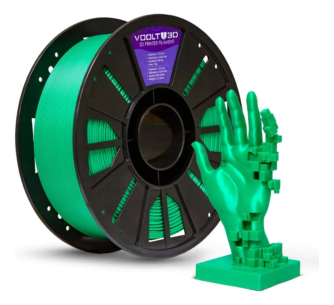 Filamento PLA Verde/ Green 1Kg Voolt3D 1,75mm Premium Para Impressão 3D Impressoras 3D Peças 3D Fabricação Nacional