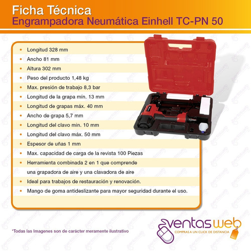 Imagen 5 de 7 de Engrampadora Clavadora Neumatica Maletin + Clavos + Grampas