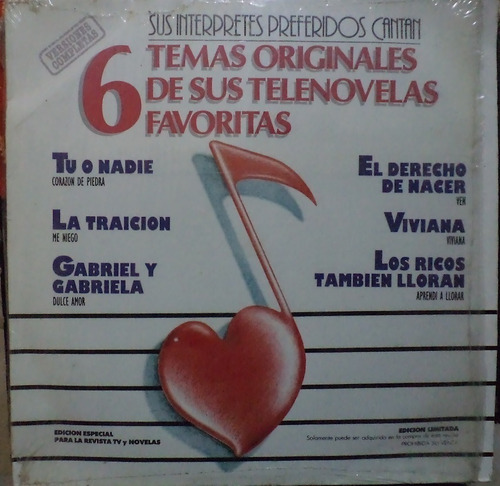  6 Temas Originales De Telenovelas.disco Lp