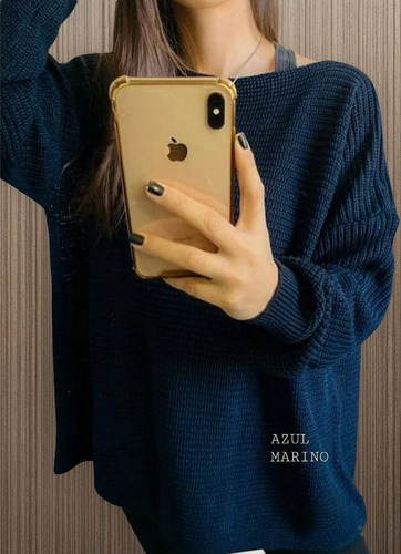 Maxi Suéter Mujer Tejido Acrílico Cuello Bote Myry Moda