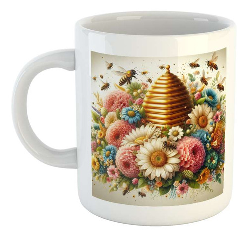 Taza Ceramica Abeja Colmena Flores Bees Miel Flow M1