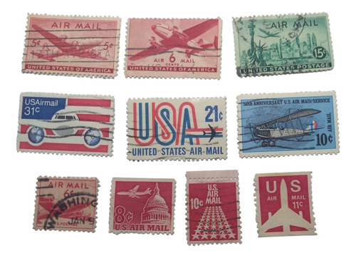 Timbres Postales Estados Unidos Colección Aviones 10 Piezas 