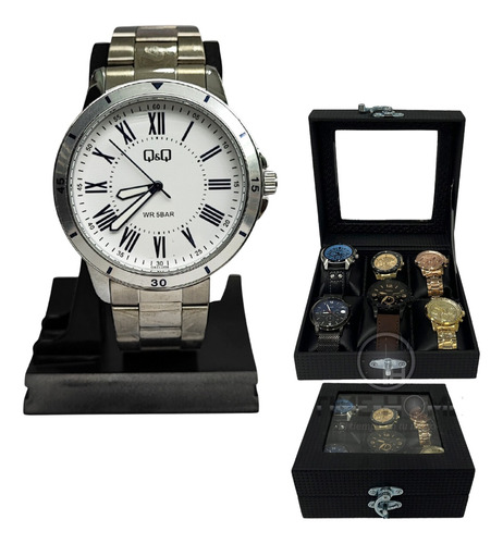 Combo Relojera 6 Puestos + Reloj Qyq Plateado Hombre