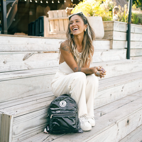 Mochila Alison Pro Glitter Pop Negro Diseño De La Tela Liso