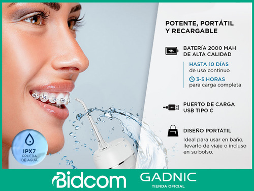 Irrigador Bucal Portátil Gadnic 200ml 5 Modos Boquillas