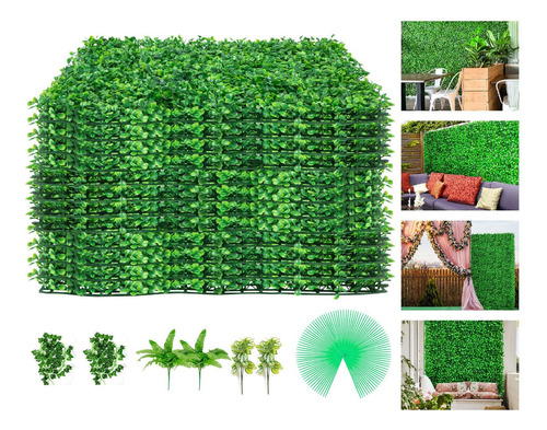 Vevor 12 Pzs Muro Verde Follaje Artificial Sintético 51x51cm