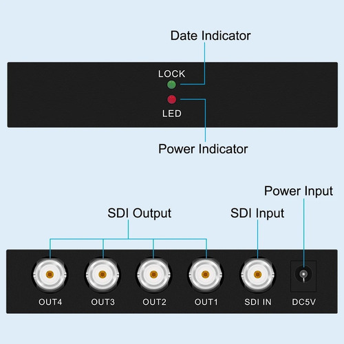 Splitter Sdi 1x4 3g/hd/sd-sdi Divisor De Vídeo Sdi Adaptador