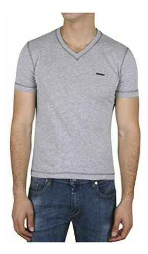 Playera Cuello V Slim Fit Manga Corta Para Hombre Silver