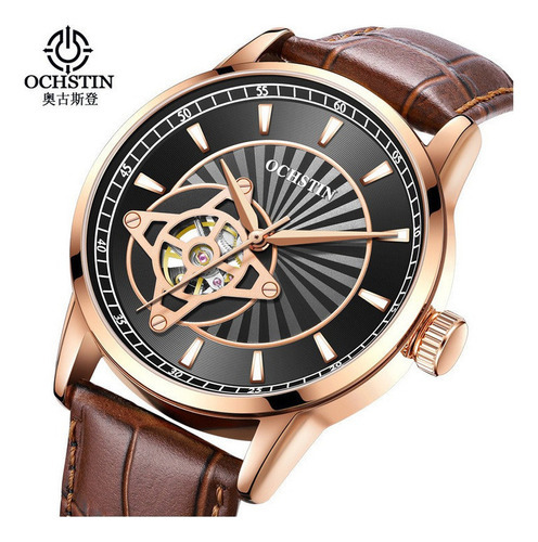 Relojes mecánicos de negocios Ochstin Leather para hombre, color de fondo rosa negro