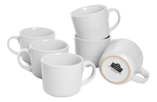 Taza Doble Linea 3.75puLG/12 Oz, Set 6, Blanca