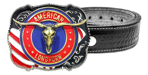 Fivela Country Longhorn Black Bull Cinto Couro Legitimo