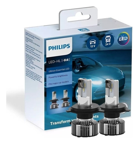 Par Lamparas Philips H4 Cree Ultinon Essential 6500k 12/24v
