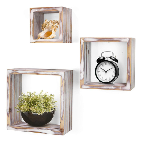 Estantes Flotantes De Pared Greenco Rustic Cube  Juego De 3 