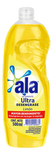 Detergente para lavavajillas Ala Ultra Limón semi concentrado limón en botella 500 ml