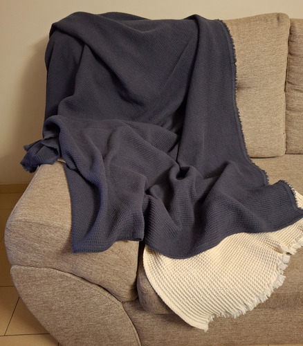 Manta Pie De Cama Nido De Abeja Waffle Azul Marino Panal