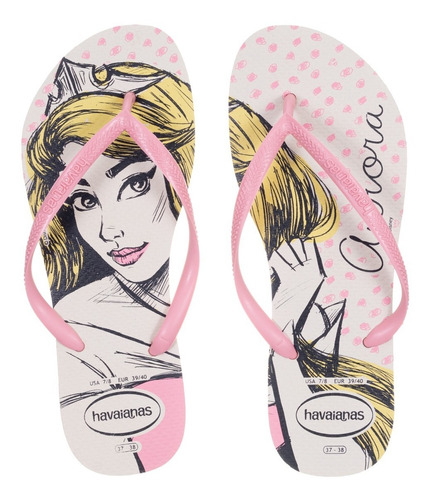 Chinelo Slim Princesas Havaianas Bege Palha/rosa