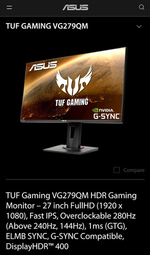 Imagen 6 de 8 de Asus 27 Tuf Vg279qm 280hz Gsync Ips 1ms Hdr Fhd 400-nits