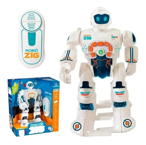 Robô Zig Educativo Infantil Brinquedo Anda Dança Ensina Inglês 25 Funções Top Cor Branco Polibrinq