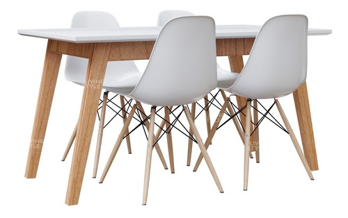 Combo Escandinavo Mesa Comedor 140-180 + 4 Sillas Eames