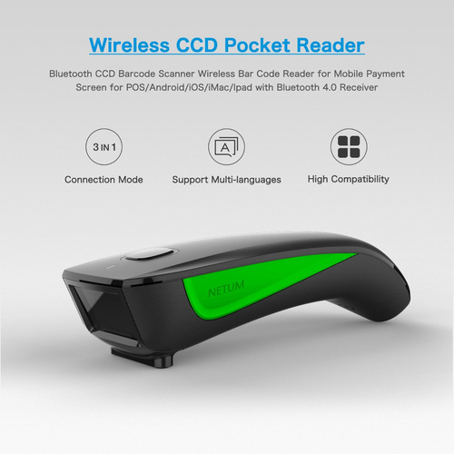 Leitor Código De Barras Pocket Bluetooth 1d Ccd Netum C740