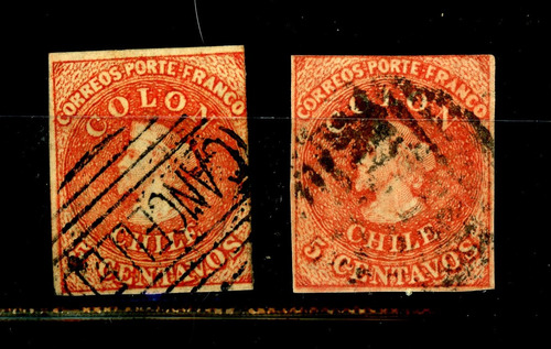 Sellos Postales De Chile. Primera Emisión, N° 5, Año 1854.