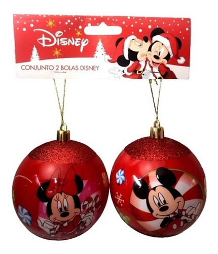 Imagem 1 de 3 de 02 Bolas Enfeite Árvore Natal Mickey Minnie Original Disney