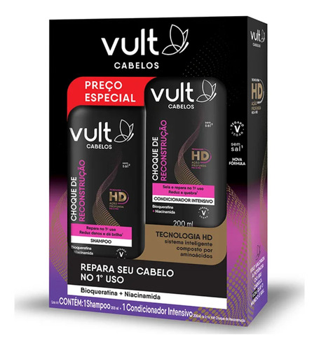  Kit Vult Cabelos Choque De Reconstrução Shampoo + Cond 200ml