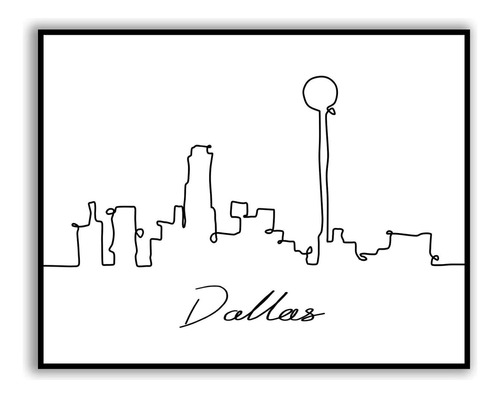 Paisaje Urbano De Ciudad De Dallas, Dibujo De Una Líne...