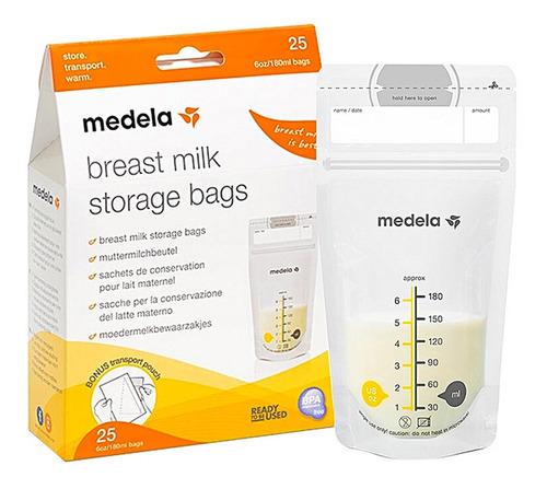 Saco De Armazenagem Leite Materno 180ml 25 Unidades Medela