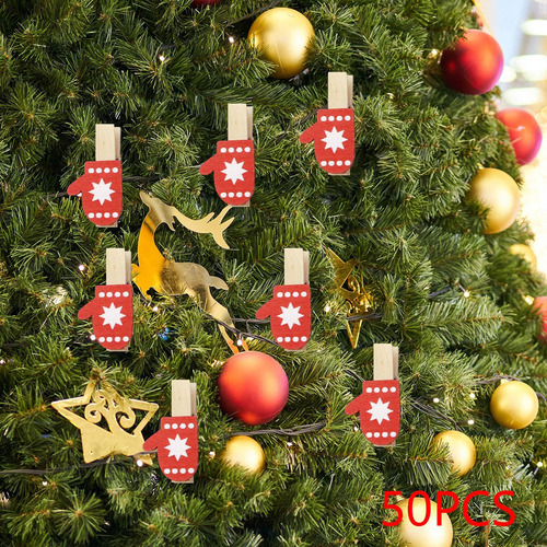 50 Uds. Clips De Madera Navideños Clips Navideños Guantes