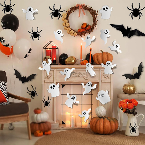Pegatinas De Pared 3d Halloween Fantasma Murciélagos Arañas