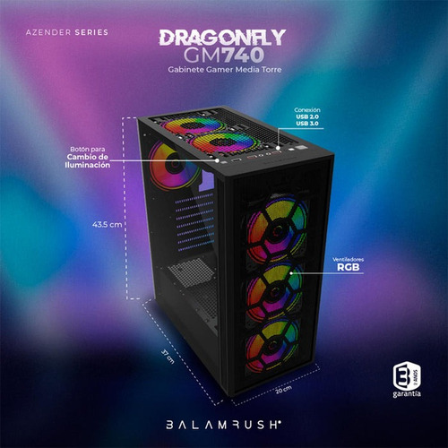 Gabinete Balamrush Dragonfly Ii Mesh Gm740 Negro Br-935982