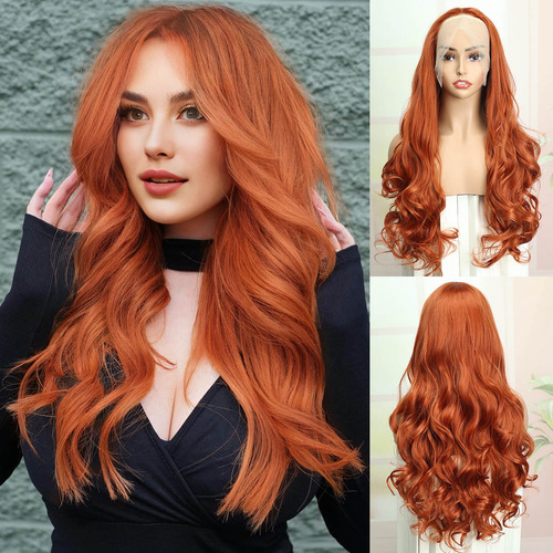 Peluca Rosa Natural Larga Peluca De Mujer Encaje Frontal Color Orange Tamaño De La Base M