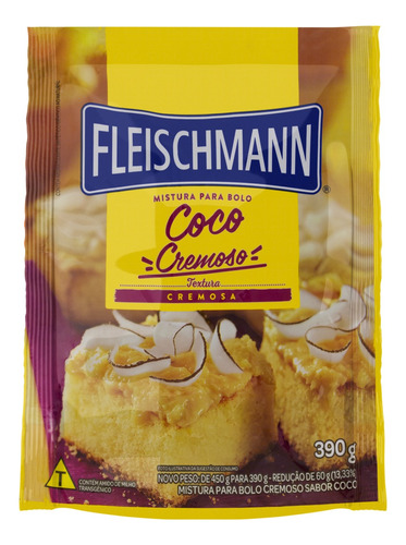 Mistura para Bolo Cremoso Coco Fleischmann Sachê 390g