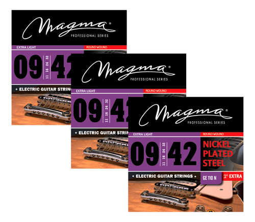 Pack X3 Cuerdas Magma 09-42 Guitarra Electrica Ge110n 