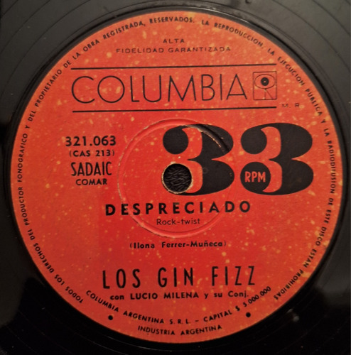 Los Gin Fizz - Despreciado/ Pulgarcito - Simple Argentino