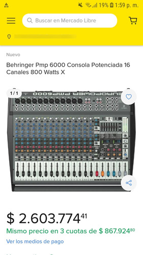 Consola Potenciada Behringer Europower Pmp6000 20 Canales (Usado)