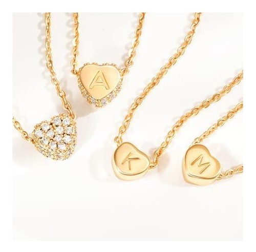 Pequeño Collar De Corazón De Oro Inicial-14k De Oro Chapado
