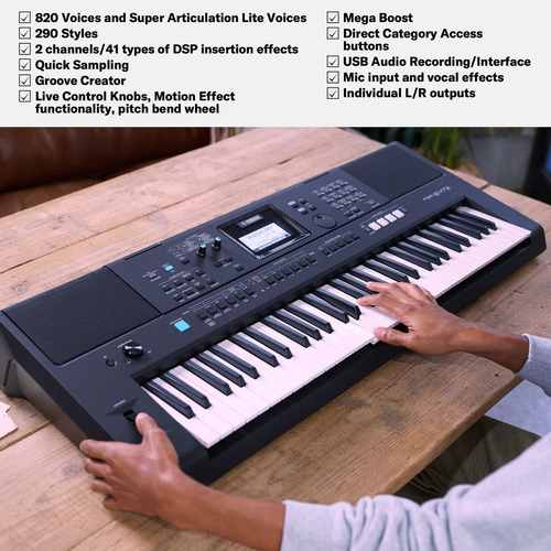 Yamaha Psr-e473 Teclado Digital Portátil Y Versátil Con 61 Teclas Sensibles A La Pulsación, Negro