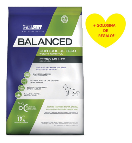 Alimento Vitalcan Balanced Weight Control 12kgs + Regalo