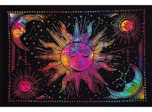 Asav Moon And Sun Tapizs Burning Sun Con Star Psychedelic My